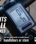 Starter Friendly Wired Bike Computer With Auto Start Stop, mounted on bike handlebars, fits all bike types, easy install