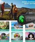 Lightweight 12x60 Monocular for Outdoor Hiking and Travel, Delivers Clear Long Distance Viewing in a Compact Pack, A Go To Outdoor Essential Gift for Men Dad Husband Teens Who Love Camping, Bird Watching, Sightseeing, Travel, and Concerts, black textured body