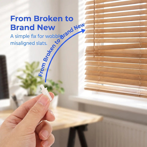 No Sweat Heavy Duty 30 Piece Shutter Tilt Rod Pins And Wooden Blind Hardware Repair Kit With Stainless Steel Fasteners For Interior Window Treatment White in use with wooden blinds.