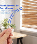 Top Shelf 30 Piece Window Shutter Repair Pin And Slat Clip Kit For Wood And Venetian Blinds, showing a hand holding a white slat clip.