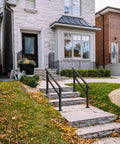Heavy Duty Metal Handrail For Outdoor Steps Weather Resistant Powder Finish Crushes 600 Pounds Without Breaking A Sweat on stone stairs.