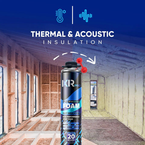 Heavy Duty Spray Foam Insulation With Rapid Hardening Expanding Sealant 12 Pack Of 26.46 Oz Cans in a construction interior for sealing drafts.
