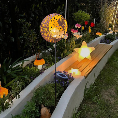 Solar Fairy Garden Lights Moon Star Glass Globe Pathway Stakes Waterproof Outdoor Decor for Patio Yard and Lawn