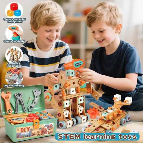 Kids Tool Set With Drill 148 Pieces Toddler Toolbox STEM Montessori Toys For 3 4 5 Year Olds in play
