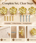 Killer Antique Brass Flower Drawer Knobs Top Notch Zinc Alloy Cabinet Pulls Heavy Duty Vintage Hardware No Hassle Installation Set Of Four with screws.