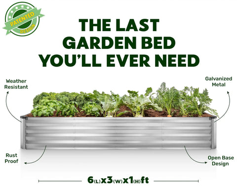 Galvanized Raised Garden Bed 6 Feet By 3 Feet By 1 Foot Outdoor Planter For Vegetables, Flowers, And Herbs shown with plants