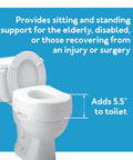 5.5 Inch Toilet Seat Riser For Seniors And Recovery installed on toilet, showing 5.5 inch height increase and slip-resistant fit