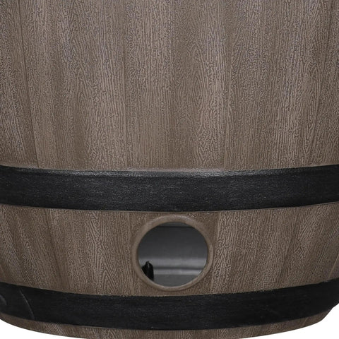 Close-up of circular opening on Brown Resin Garden Hose Pot With Removable Drain Plug, showcasing grain texture and weather resistant finish.