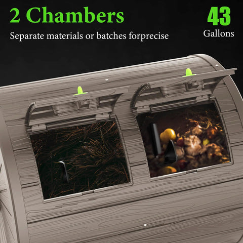 Outdoor Compost Tumbler Bin 38 Gallon Dual Chamber With Easy Turn Lockable Inlet Rotating Bin for garden and kitchen waste