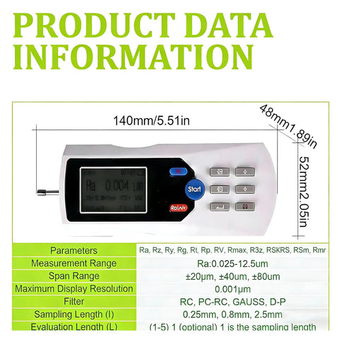 Pro Grade Digital Roughness Tester For Surfaces With LCD Readout And Diamond Probe High Precision 160 Micrometers Metal Parts Finish