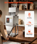 Slick Automatic Filling Machine With Smart Weighing Sensor And Foot Pedal For Coffee Beans Grains Spices Stainless Steel Particle Dispenser in kitchen, filling coffee beans.