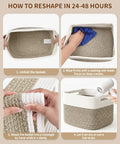 How to reshape woven storage baskets in 24-48 hours, featuring steps for use and care instructions.
