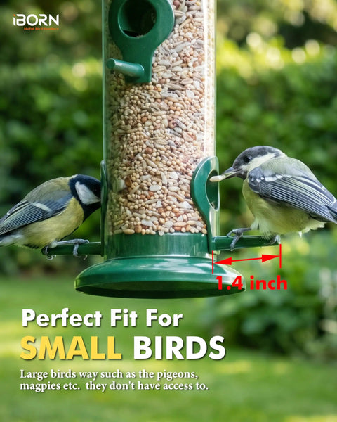 Six Port Metal Bird Feeder With Heavy Duty All Metal Construction 15 Inch Hanging Seed Feeder for small birds