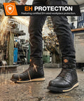 Steel Toe Work Boots For Men With Side Zipper, Water And Slip Resistant, All Day Comfort, Electrical Hazard Protection, Heavy Duty Safety Shoes For Industrial Construction Outdoor Warehouse ASTM F2413 24 Compliant in use on industrial site