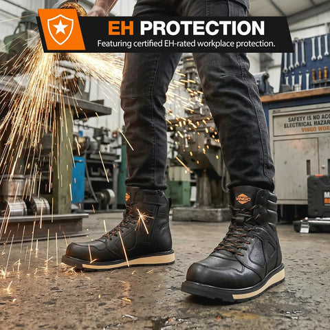 Steel Toe Work Boots For Men With Side Zipper, Water And Slip Resistant, All Day Comfort, Electrical Hazard Protection, Heavy Duty Safety Shoes For Industrial Construction Outdoor Warehouse ASTM F2413 24 Compliant in use on industrial site