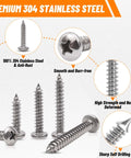 Stainless Steel Screw Set With Black Finish Pro Grade Multi Size Assortment From Four To Twelve Phillips Pan Head Self Tapping Screws