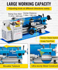 Built Tough 7 X 12 Inch Mini Metal Lathe Benchtop Machining Station with movable tailstock and robust controls.
