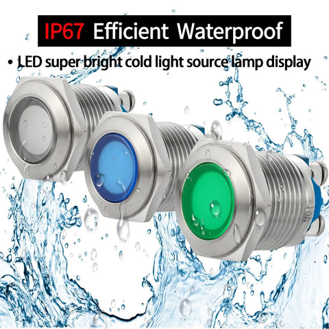 Red And Green LED Indicator Light 16mm Mounting Hole Five Eighths Inch Waterproof Stainless Steel Pilot Panel Lamp 110 To 120 Volt AC DC Two Pack IP67 Rated And Easy Screw Terminal Connection