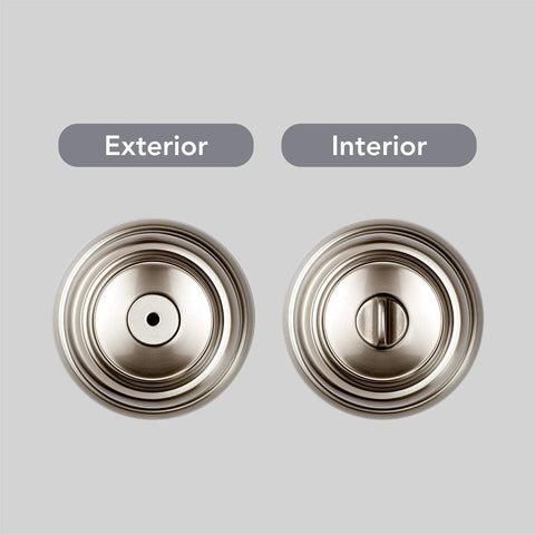 Interior Privacy Door Knob Lock For Bedroom Or Bathroom With Microban Protection Keyless Inside Lock Satin Nickel Finish No Fuss Easy DIY Install On Standard Doors Privacy You Can Trust And Quiet Operation exterior and interior view