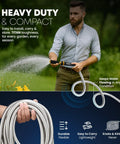 Person using Heavy Duty Metal Garden Hose 100 Ft With 304 Stainless Steel Shell Flexible No Kink Water Hose Lightweight Yet Durable