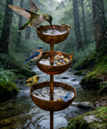 3 Tier Rain Catcher Garden Stake With Water Bowls For Birds Bird Bath And Butterfly Feeder Outdoor Yard Art Decor