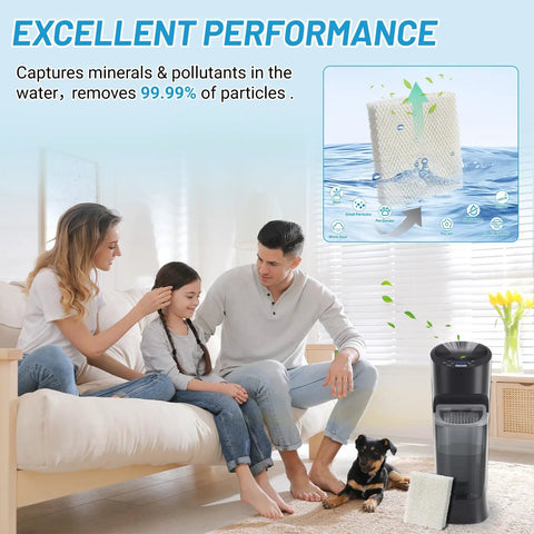 4 Pack Humidifier Wicking Filters T For Honeywell HFT600 Series Compatible With HFT600T HFT600PDQ And HEV615 HEV620 Models Compare To Part HFT600T HFT600PDQ displayed in living room with family