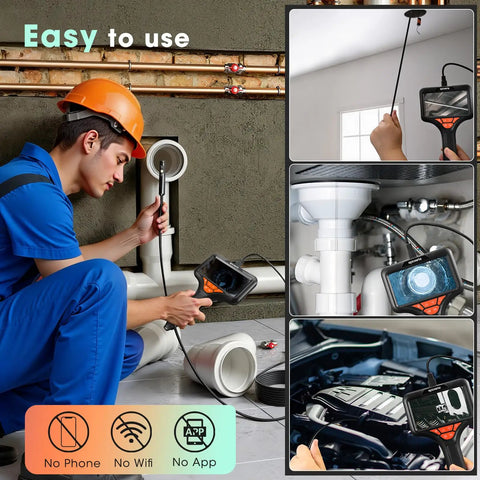 Pro Grade 5 Inch Triple Lens Handheld Endoscope With Light And Screen 1080P HD Borescope For Inspections Front And Side View Camera Bright IPS Display Easy To Use industrial pipe and engine inspection with 5-inch screen