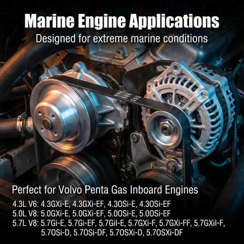 Serpentine Belt Kit For Volvo Penta Marine Engines 4.3L 5.0L 5.7L 2 Pack Power Steering And Alternator Drive Belts Installed