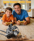 Mini Forklift Remote Control 1:64 Scale Desktop Radio Controlled Toy With App Connectivity, kids and dad playing together.