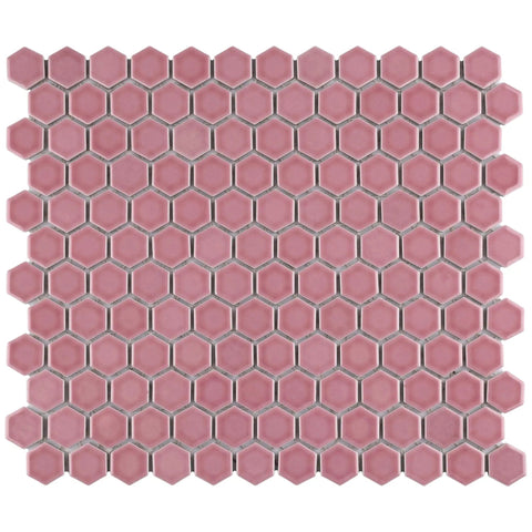 Tribeca 1 Inch Hex Glossy Blush Porcelain Tile For Floors And Walls, 10-1/4 By 11-7/8 Inch, Mesh-Mounted Mosaic With High Shine