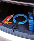 Versatile 17 Inch Adjustable Black Nylon Storage Strap With Ergonomic Handle For Cords Garden Hoses Swimming Gear And Garage Tools Heavy Duty Organizer With Strong Velcro For Reusable Easy Grab And Go Neat Storage securing blue hose in car trunk