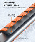 Close-up of EVA grip and aluminum handle on Lightweight Plastic Snow Shovel With Extendable Handle For Driveways And Cars Rugged Yet Portable Easy Buckle Assembly Ideal For Clearing Snow From Steps Roads Campgrounds Snowmobiles And Emergency Situations.