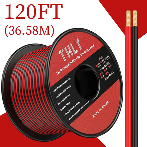 18 Gauge Wire 120Ft 2 Conductor Red And Black Hook Up Cable Flexible Low Voltage for 12V LED Strips Car Marine Landscape