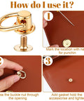 Leather Craft Hardware Kit 12 D Rings And 360 Degree Rotatable Brass Ball Studs For Purses Wallets And Crossbody Straps