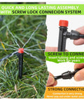 233-Foot Drip Irrigation System Kit screw lock connection detail for garden and greenhouse with 360-degree sprayer and tubing
