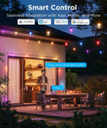 Clear Bulb Outdoor String Lights, 96ft RGBWIC Dimmable Patio And Backyard Lighting with AI Scene Control in use outdoors.