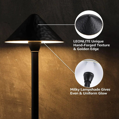 Low Voltage Landscape Path Light 3W 12-24V AC DC For Outdoors, Wired Pathway Lighting For Yard And Lawn, Vintage Golden Edge Design In Black Aluminum, 3000K Warm White, ETL CRI90 Plus Pack Of 4