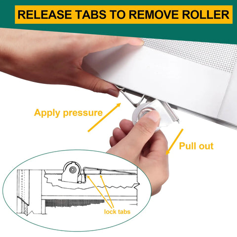 Four Pack Sliding Screen Door Roller Assembly With 1-1/4 Inch Concave Nylon Wheels demonstrating installation steps.