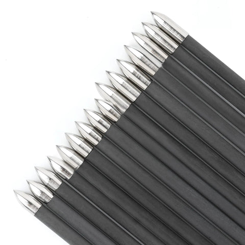 Pro Grade Durable Stainless Steel Archery Insert Arrow Points 4.2mm Glue In 24 Pack with sharp tips on black shafts