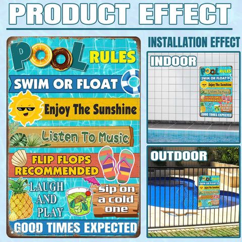 Pool Rules Sign Tin Decor For Beach Home Bar Deck And Backyard 8 By 12 Inch Outdoor Wall Art With Pre Drilled Holes For Easy Hanging