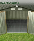 8x6 Ft Full Size Outdoor Metal Storage Shed With Floor for backyard tools bikes and gear, featuring reinforced sidewall girts.