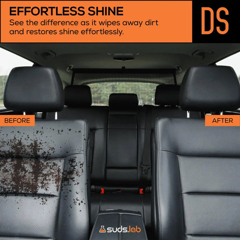 Car seat before and after cleaning with Microfiber Detailing Scrub Pads 2 Pack For Car Interior Cleaning And Detailing.