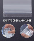 300 Clear Mini Plastic Baggies Two Point Two By Three Inch Reclosable Bags For Beads Jewelry Pills Screws Crafts And Packaging Food Grade Safe Easy Seal Resealable Poly Bags With Blank Sticker Tags, showing clear resealable bag being opened and closed.