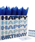 Extra Large 16.5 Inch Blue Birthday Gift Bag Set With Handles Including Greeting Card Tissue Paper And Stickers For Men Women Boys Girls Teens Kids Word Design With Happy Birthday Theme That Feels Totally Fun And Gift Ready
