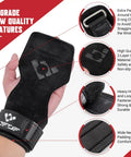 Hand holding Heavy Duty Double Layer Leather Weight Lifting Wrist Straps With Adjustable Neoprene Padding For Deadlift And Powerlifting.