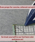 Hot Hem Ruler For Sewing And Quilting, Non Slip Ironing Guide For Precise Hems And Pleats, Works With Dry Or Steam Irons, 10 X 2.5 Inch Hem Gauge, Heat Resistant Nylon, Speed Up Your Crafting And Get Neat Edges. Iron pressing a corner on grid ruler