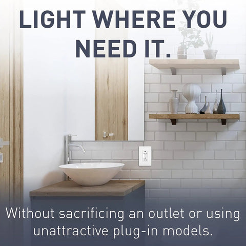Radiant In Wall Night Light GFCI Outlet With Self Test Tamper Resistant Duplex And Cool Touch LED in modern bathroom setting