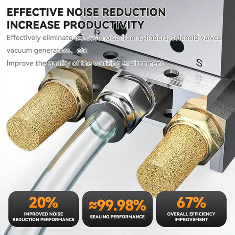 One Quarter Inch Male Thread Sintered Bronze Exhaust Muffler Silencer For Pneumatic Systems Pack Of 5, showing noise reduction feature