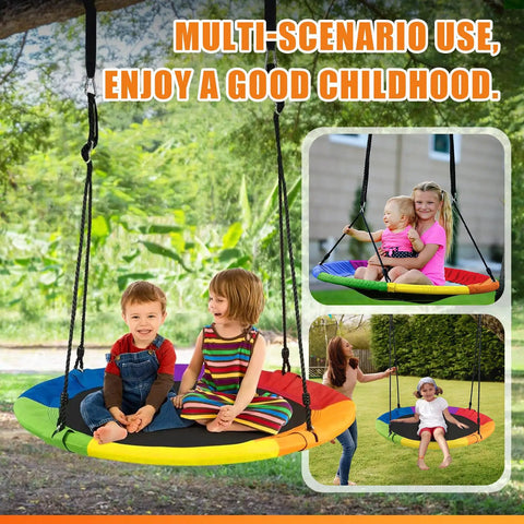 40 Inch Saucer Tree Swing For Kids Outdoor Fun With Waterproof Textilene Fabric Easy Assembly 500 Lb Weight Capacity