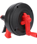 Rock Solid Drain Snake For Clogged Pipes Manganese Steel Cable shows tool design with black and red handle and drainage nozzle.